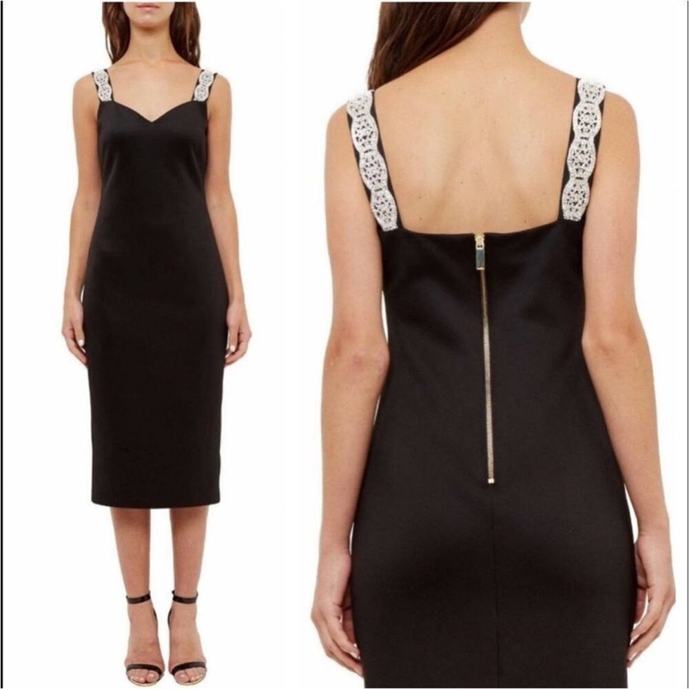 Ted Baker Mally Embellished Strap Black Bodycon‎ Dress Size 2 New